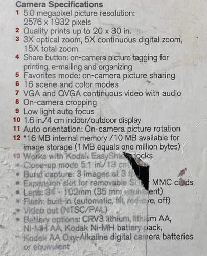 Kodak EasyShare C340 5MP Digital Camera 3x Zoom Cables Battery Pack Incl. Works - Picture 10 of 11