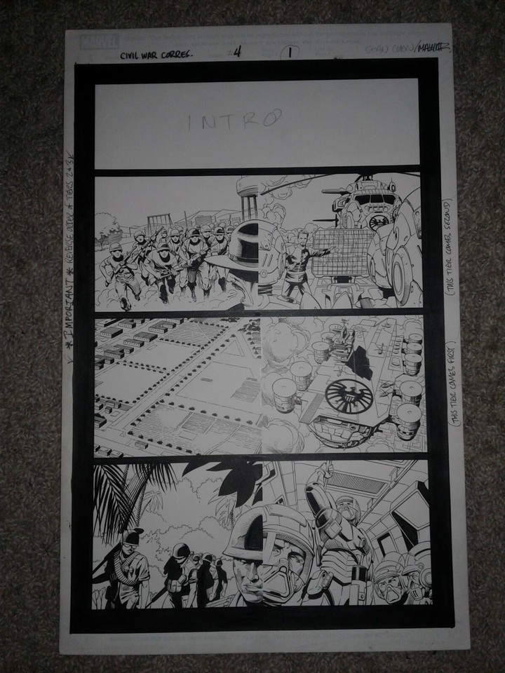 Sean Chen CIVIL WAR FRONT LINE 4 pg 1 1st APPEARANCE ISSUE OF 31 HEROES -RECORD? Comic Art