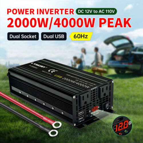 2000W/4000W Wechselrichter 12V auf 110V 120V Wandler 2USB 2AC LED Display Camp - Bild 9 von 9