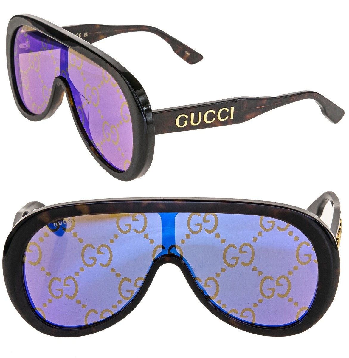 GUCCI 1370 Havana Blue Print Mirror Gg1370S Aviator Mask GUCCI 1370 Havana Blue Print Mirror Gg1370S Aviator Mask
