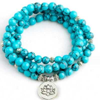 8mm 108 blue turquoise bracelet Yoga Energy cuff men mala bracelet