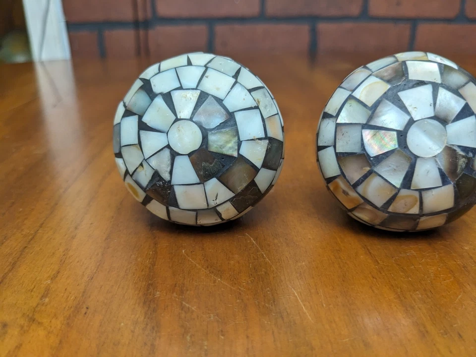 Juego de 4 perillas de puerta de caoba de mosaico de colección de mosaico madreperla Foto 4 de 4