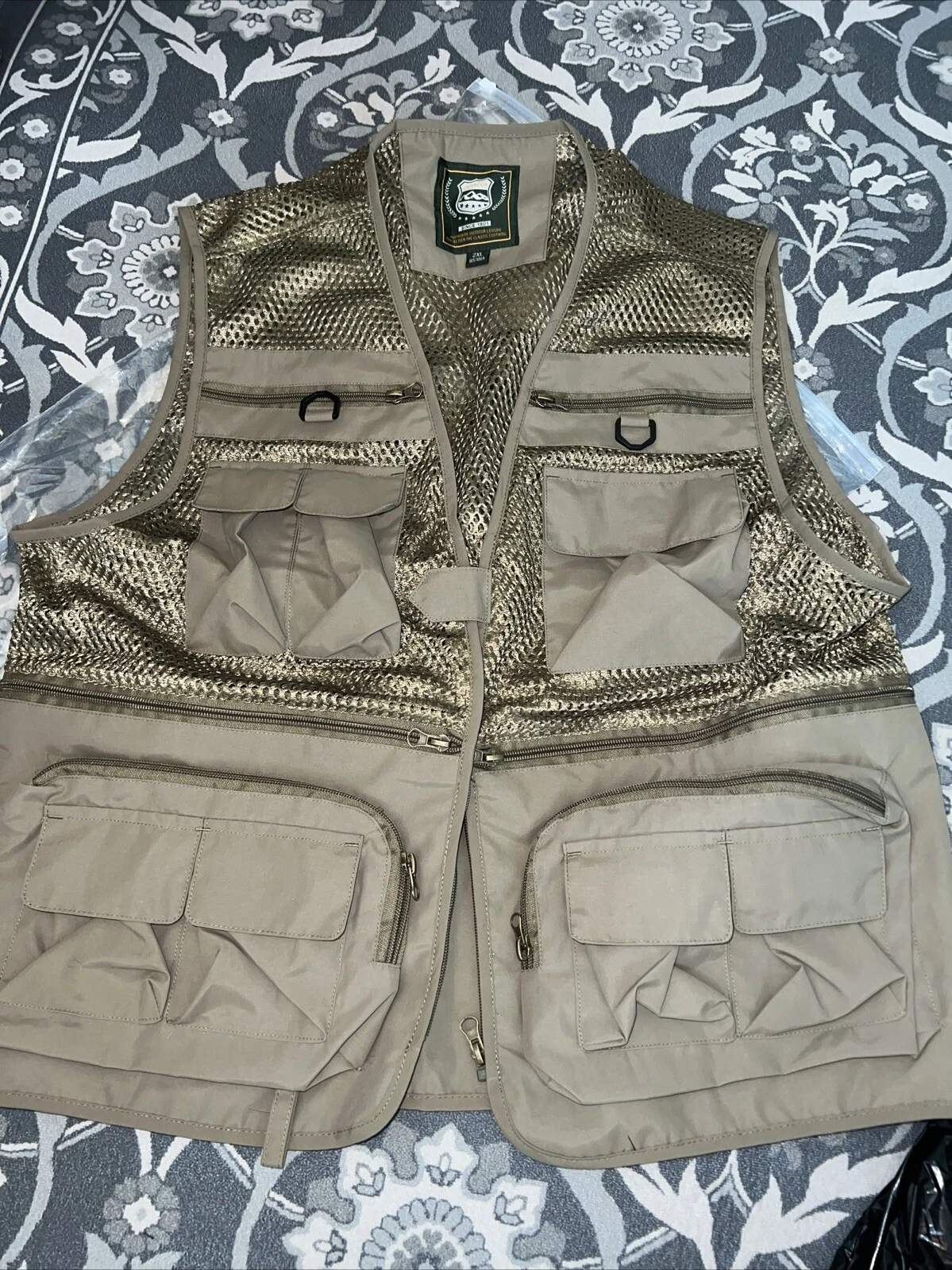 Men’s outdoor Tribe vest fishing tactical two XL Khaki NWT