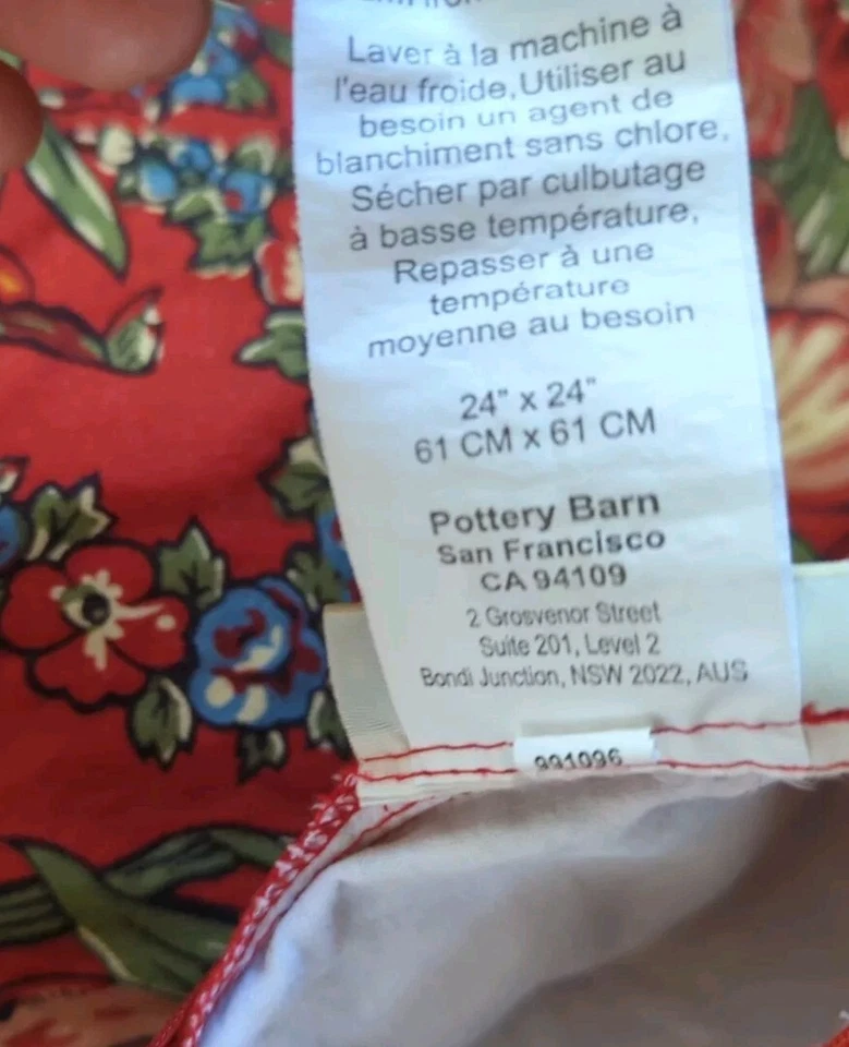 2~Fundas de cojín/almohada Pottery Barn mezcla de lino rojo/floral cierre de cremallera de 24"x24" Foto 4 de 4