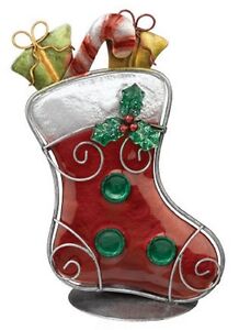 Christmas Stocking Tea Light Candle Holder-Metal and Glass 
