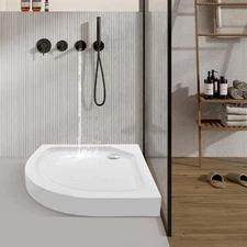 Fan-Shaped Acrylic Shower Base Adjust Height Corner Shower Pan White 33.5x5.5in