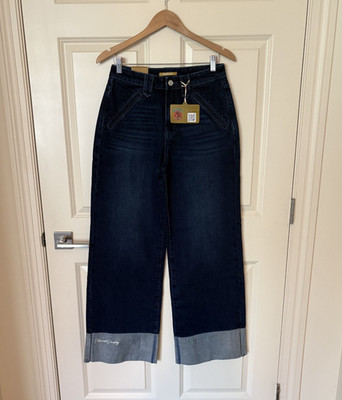 RODEO QUINCY~Women's Marvel Cowboy Wide Leg Cuffed Dark Jeans~ SZ 27~NWT