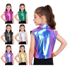 Kids Jacket Stage Performance Vest Dancewear Metallic Motorcycle Street Party
