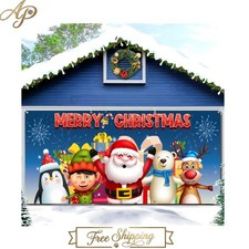 16 x 7 ft Christmas Garage Door Banner - Foldable Polyester with Santa Design