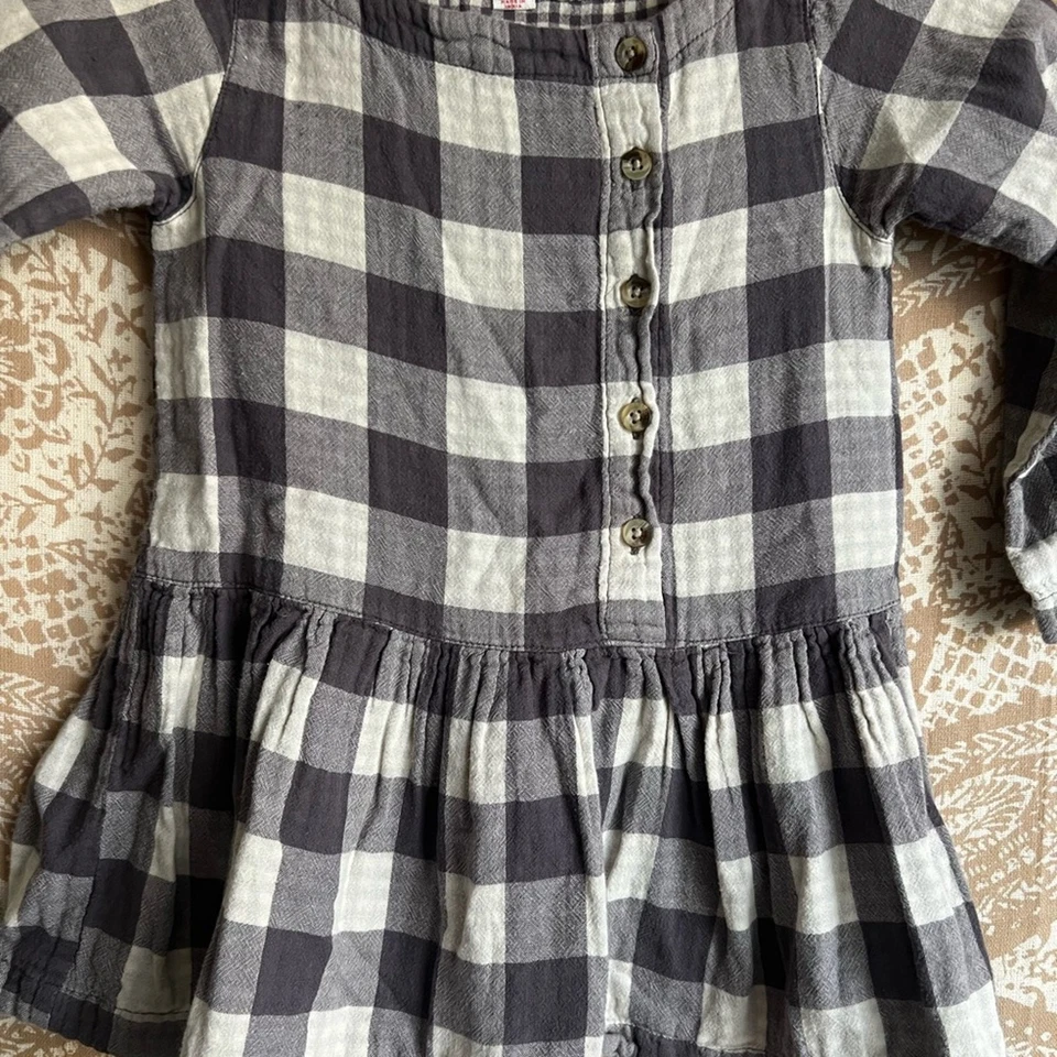 Mimi & Maggie 100% Cotton Long Sleeve Grey & Cream Gingham Long Sleeve Dress 4T - Image 2 of 4