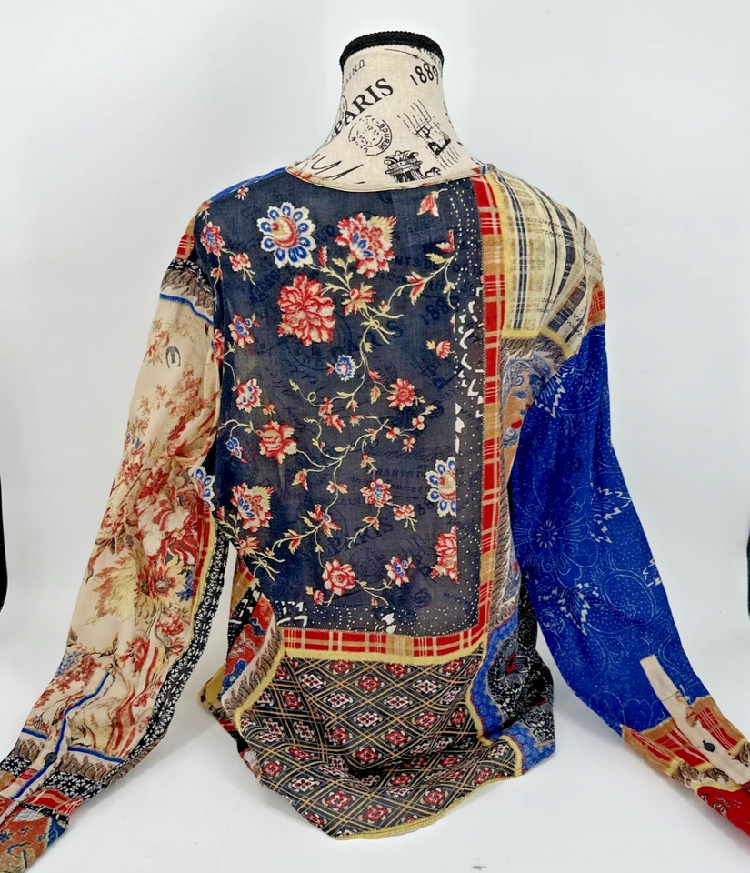 Roberto Cavalli Just Cavalli Patchwork Crane Bird Print Silk Blend Top Size 50 - Image 4 of 4