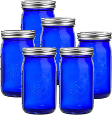 Blue Mason Jars Wide Mouth,6 Pack Cobalt Blue Colored Mason Jars 32 Oz for Canni