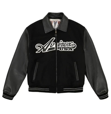NEW Mens Avirex USA Varsity Bomber Jacket Leather Sleeves Wool