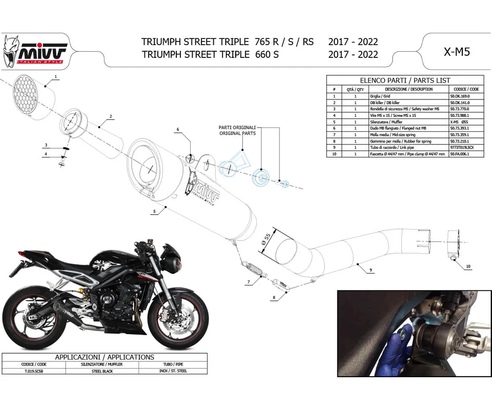 Pots D'echappement MIVV X-M5 Black TRIUMPH STREET TRIPLE 765 R/S/RS 2017 2024 - Photo 4/4