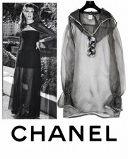 Chanel 2008 Black Sheer Jacket Coverup Pin 44 46 12 Dress Top Swim VIntage S M L