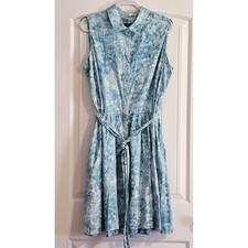 Talbots Woman Blue White Tie Dye Cloud Sleeveless Shirt Dress Plus Size 22W