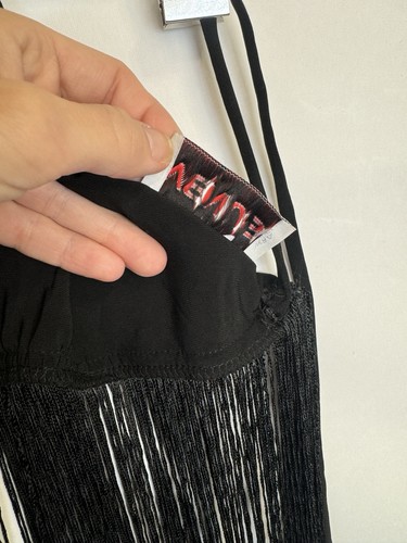 Top vintage anni 90 Venere nero frange supporto boho festival clubwear cravatta regolabile schiena - Foto 12 di 12