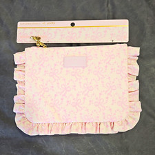 LoveShackFancy x yoobi Floral Bow Ruffle Zip Pouch Pink White Gold Clip