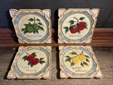 MWW Market Set of 4 Ceramic Square Mini Plates 4.5" An Apple a Day D8