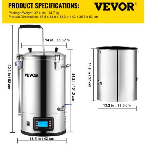 VEVOR Beer Brewing Machine Grain Brewing System w/ Circulating Pump-NEW NO BOX - Picture 7 of 16