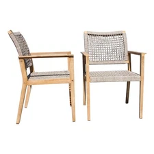 Outdoor Interiors Nautical Rope and Antique Wash Eucalyptus Stackable Chair -2ct