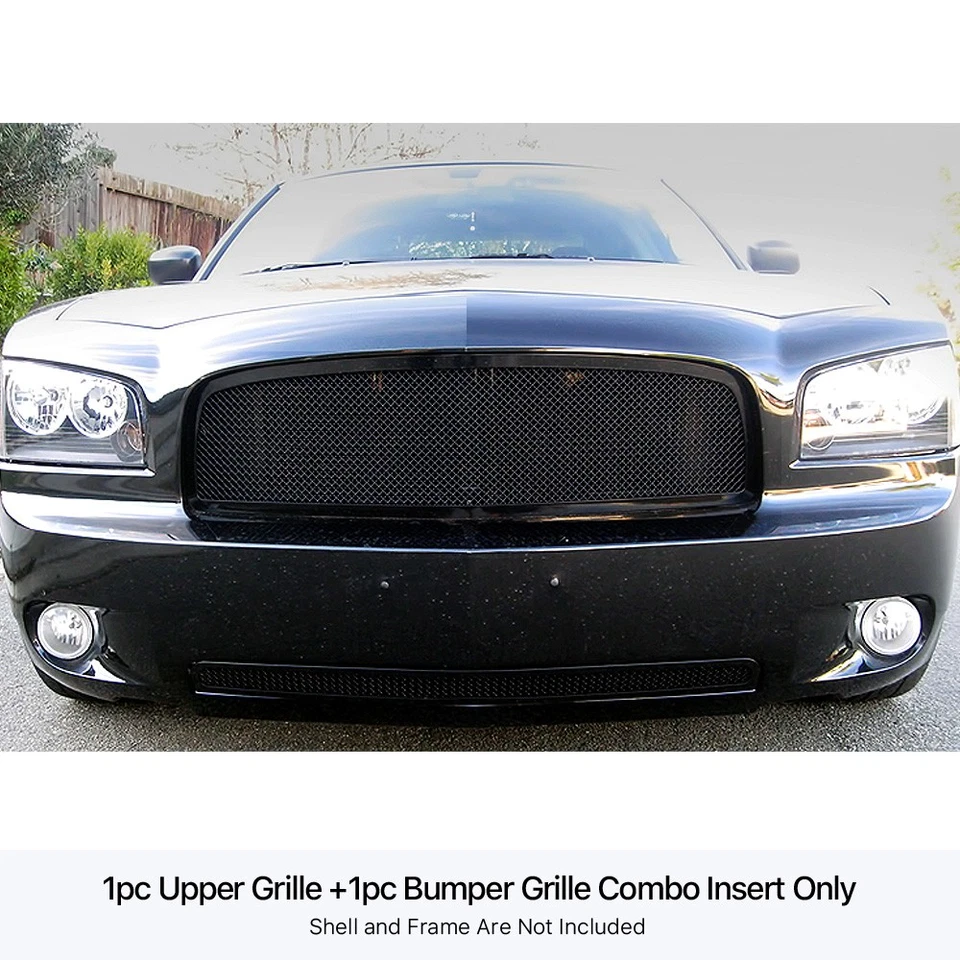 For 2005-2010 Dodge Charger Stainless Steel Black Mesh Grille Grill Insert Combo - Image 3 of 3