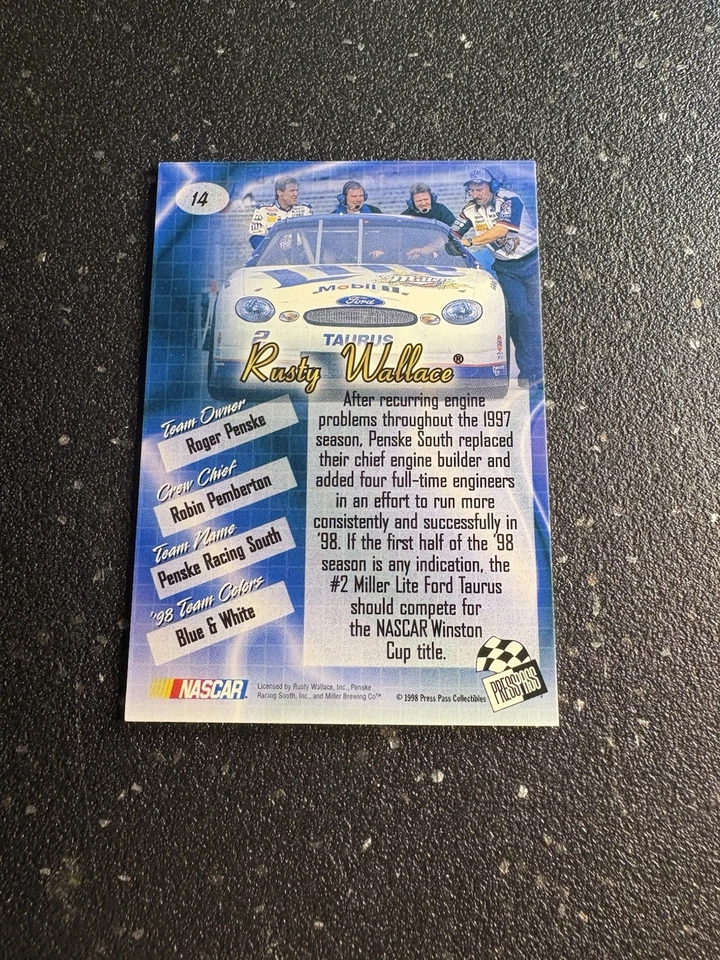 Rusty Wallace 1998 Press Pass Collectibles NASCAR #14 - Image 2 of 2