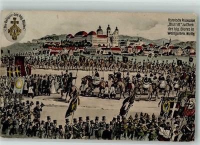 38264719 - 7987 Weingarten Historische Prozession Blutritt vor dem Ort mit der