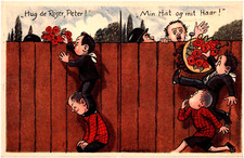 Hug de Roser, Peter! Roses Hat & Hair Comical 1920s Danish Postcard Andreasen