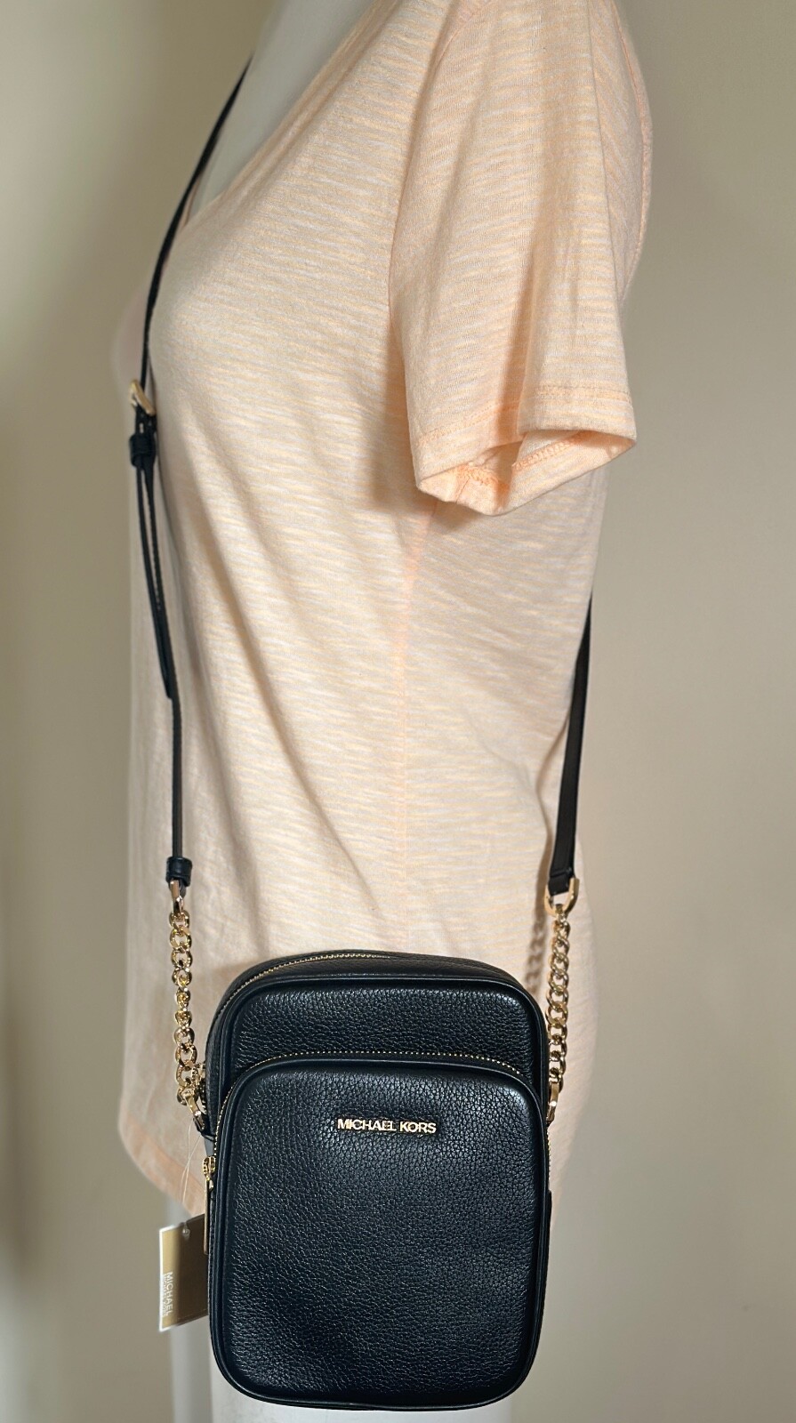 Michael Kors Jet Set  Pebbled Leather Medium North South Flight Crossbody Bag thumbnail 4