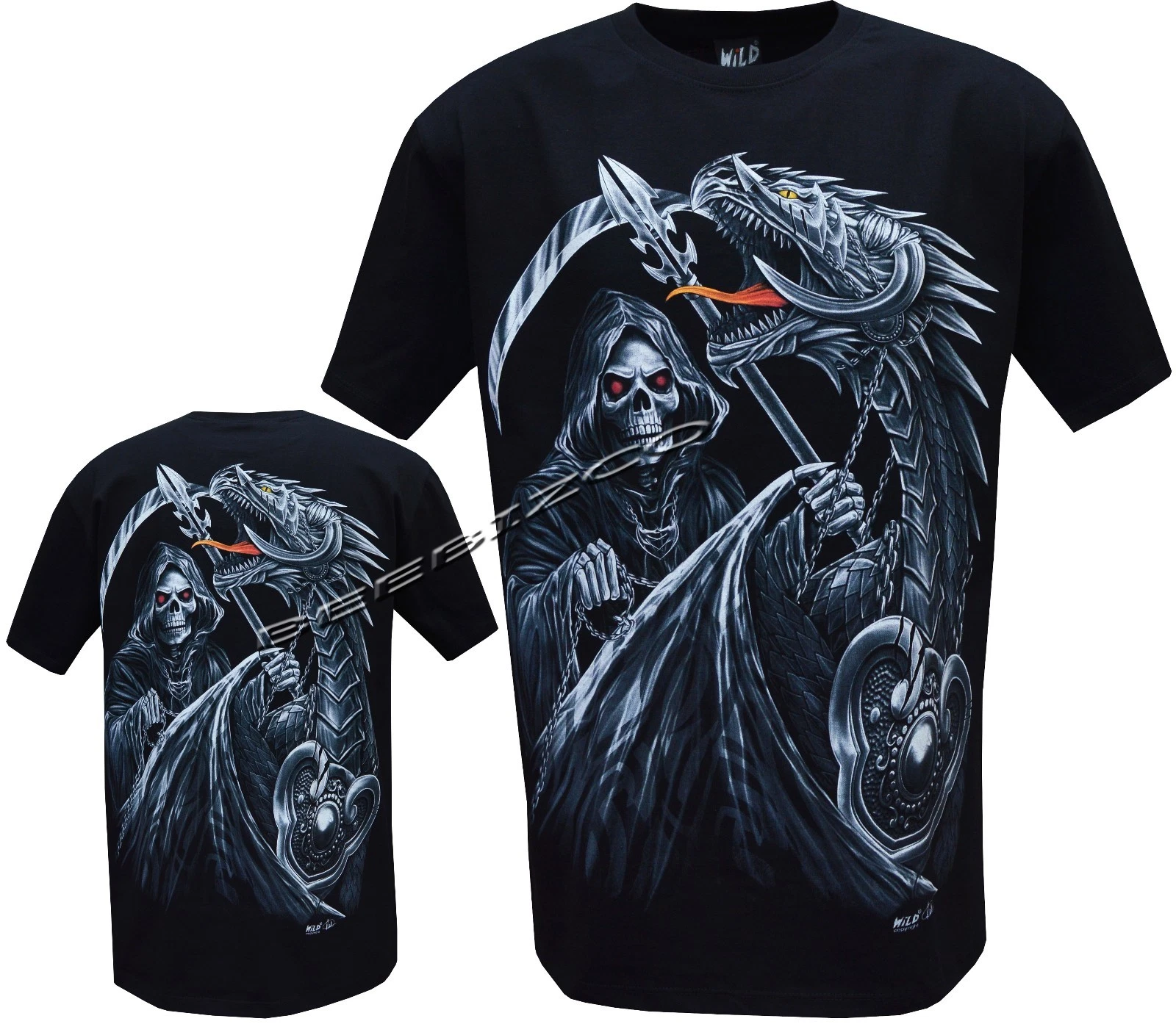 Grim Reaper Glow In The Dark Dragon Skull Axe T- Shirt,Front & Back Print M -XXL