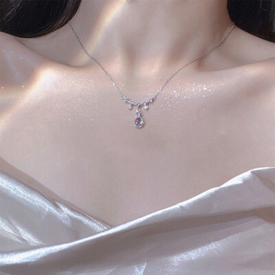 Cubic Zirconia Wedding Bridal Necklace Dainty Crystal Pendant Gift US