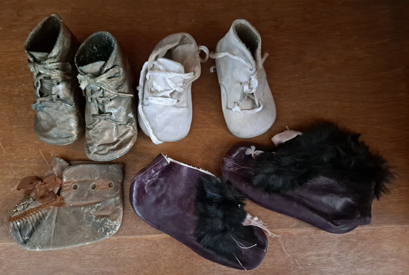 Three (3) pairs Vintage Baby Shoes, one bronzed