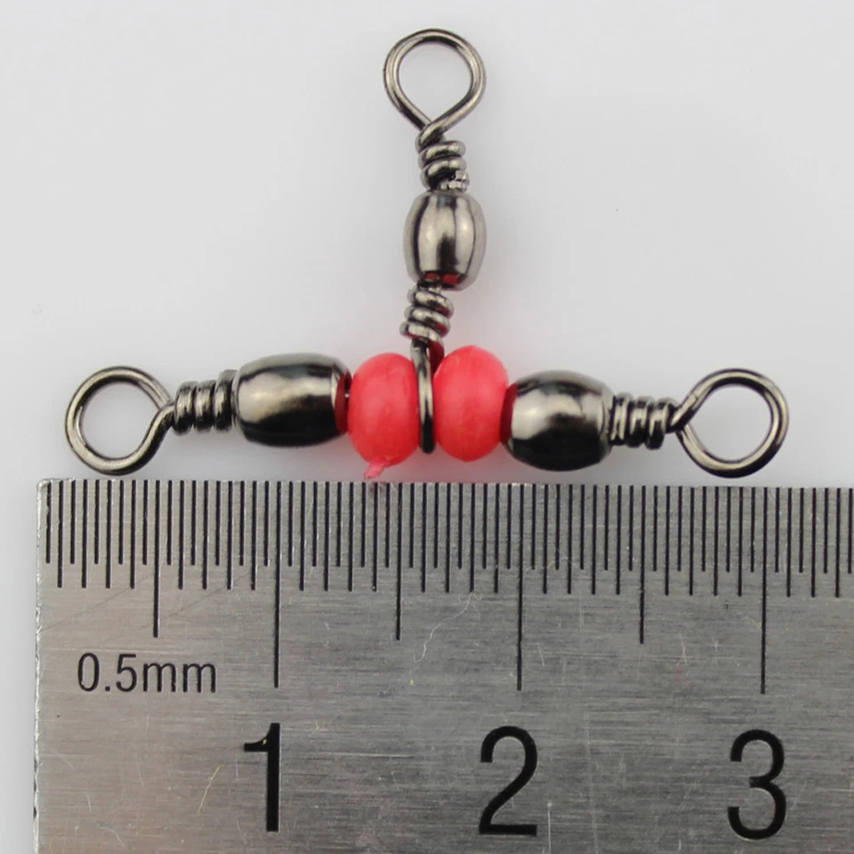 3 Way Fishing Rolling Brass Barrel Triple Tackle T Swivel 40lb Lure Connector - Image 2 of 4