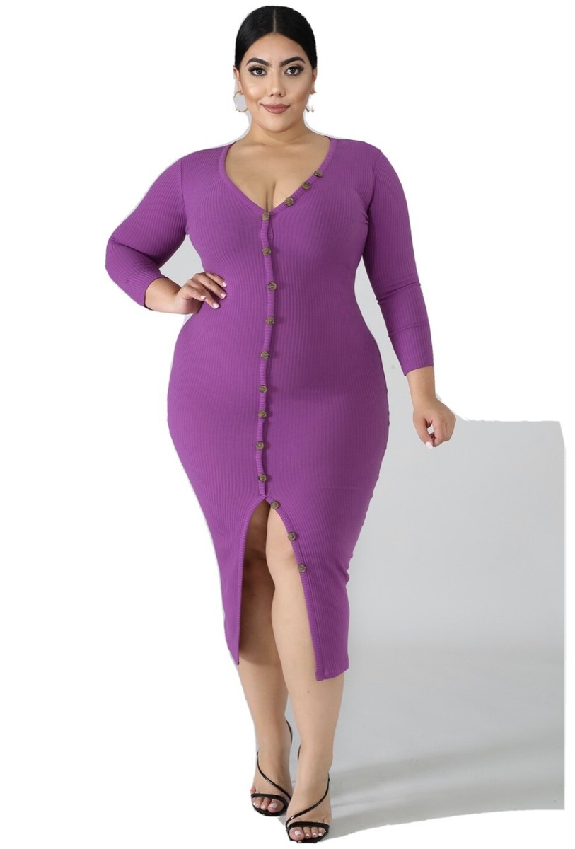purple knit midi dress Purple Side Slit Sweater Knit Midi Dress PinkBlush