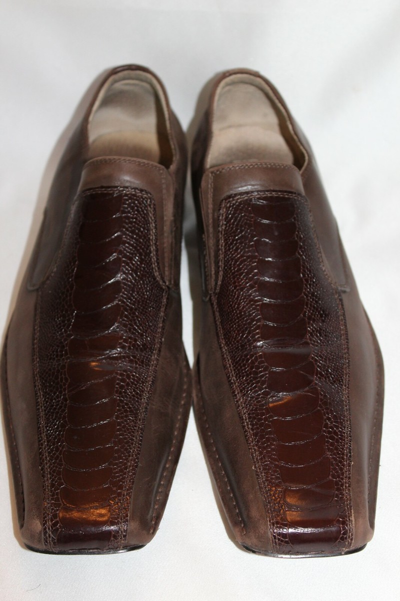 Mens STACY ADAMS Brown Croc Leather Slip On Square Toe  display picture 1