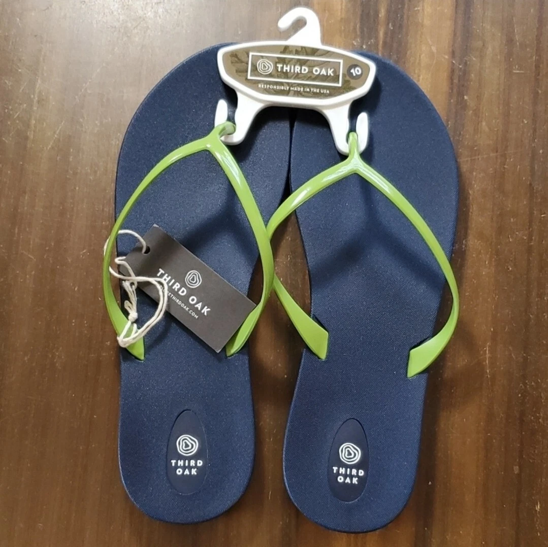 Third Oak Flip Flop Sandals Navy Blue Green Size 10 Made in USA LARGE  recycled 