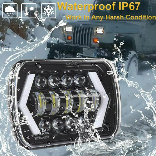 For Jeep Cherokee XJ 1984-2001 Wrangler YJ 1986-1995 5x7" 7x6 Led Headlight Halo - Bild 12 von 12