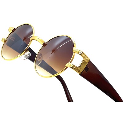 Hip Hop Sunglasses  Designer Style Classic 80's 90's Style Outdoor Round Gold