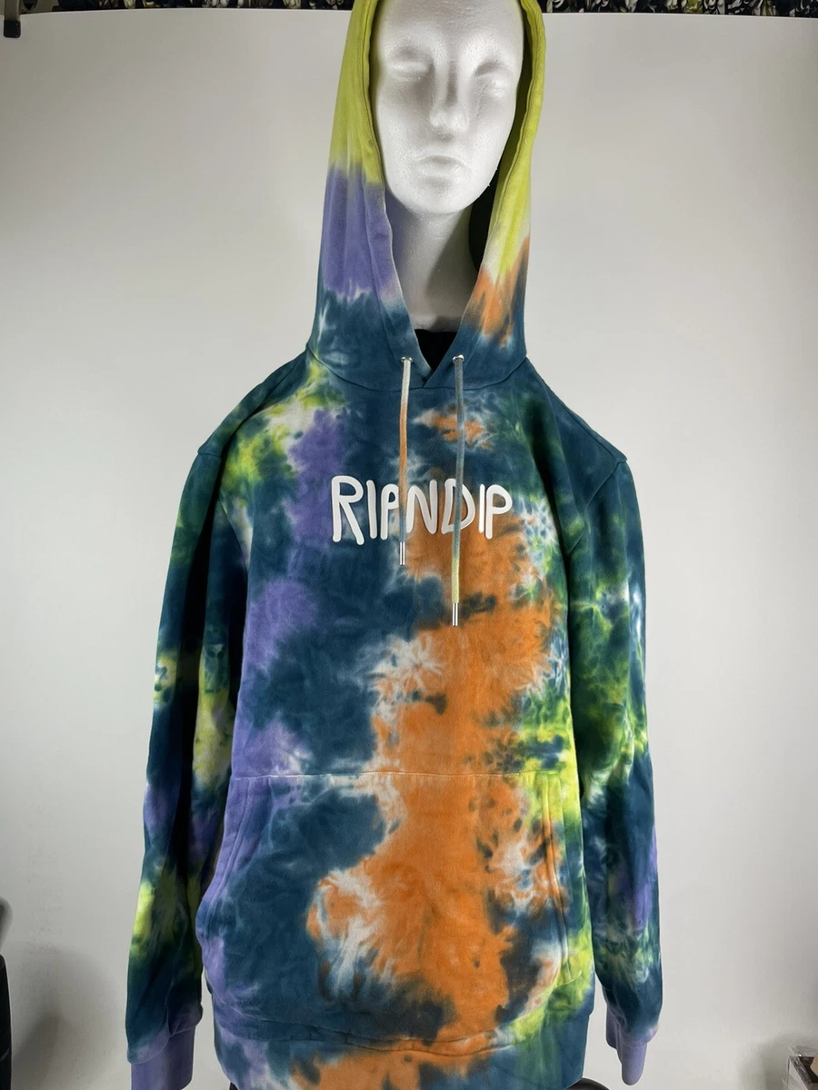 RIPNDIP Multicolor Tie Dye Hoodie Retro RubberLogo Size Medium