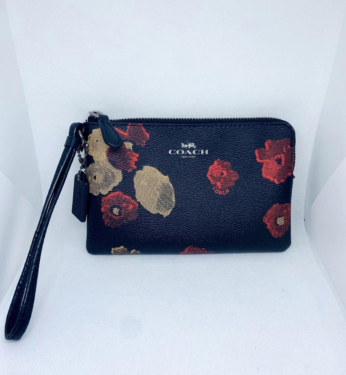 Coach Canvas Wristlet Wallet Black With Floral Print | eBay