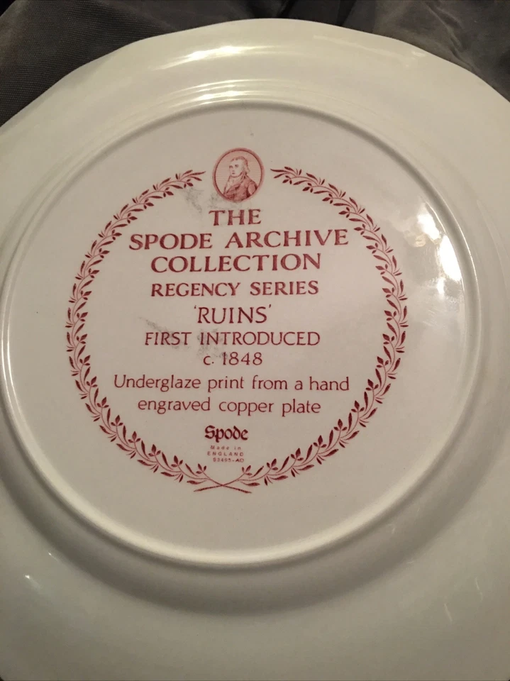 Red Pink Transferware RUINS Spode Archive Collection 11" Dinner plate ENGLAND - Image 3 of 3