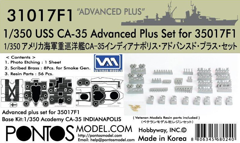Pontos 1/350 USS CA-35 Indianapolis Advanced Detail Set for Pontos kit #35017F1
