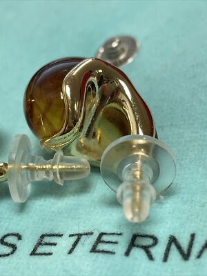 HSN LOVE IS ETERNAL GOLD TONE EARRINGS AMBER LUCITE CABOCHON