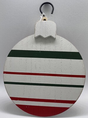 Adams & Co 5''x 5'' Reversible Wood Ornament - White/Green/Red Stripe RETIRED NEW