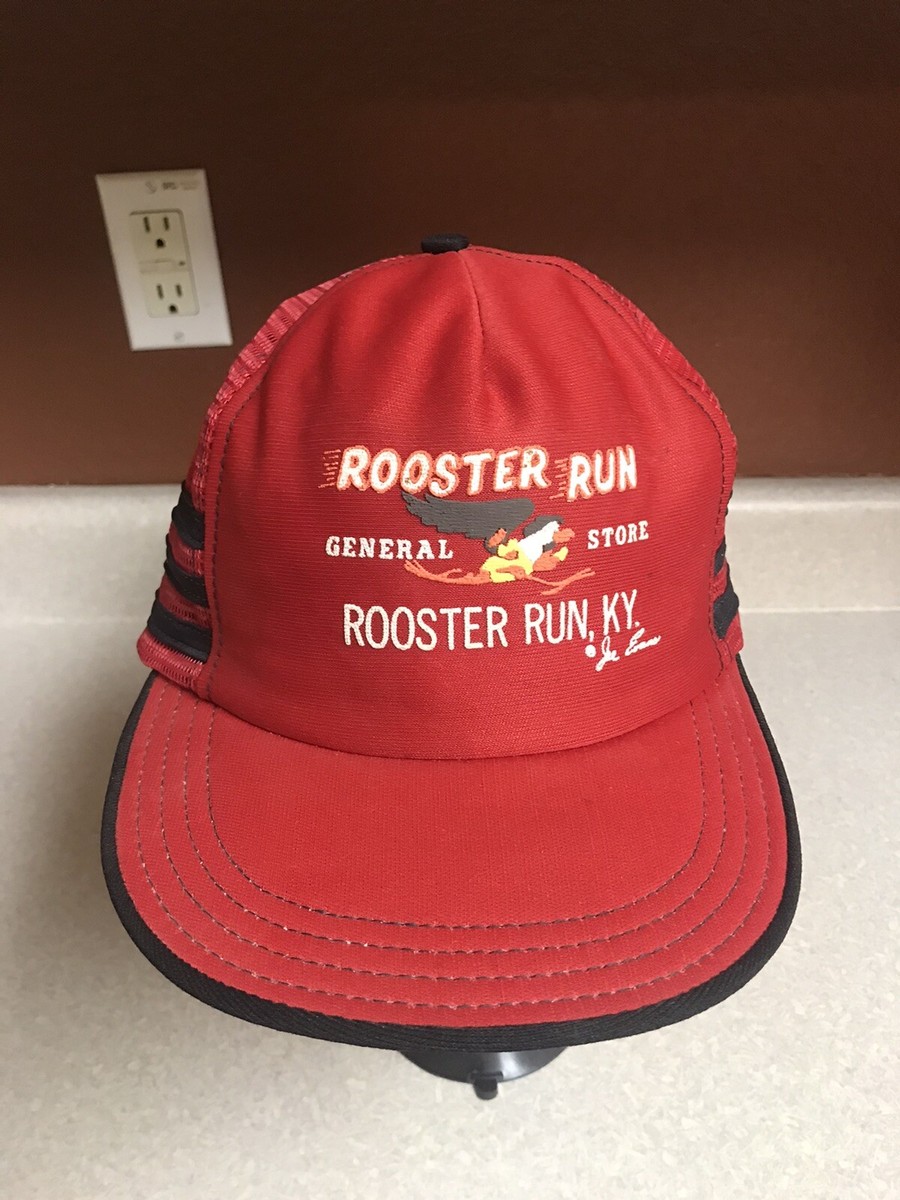 Vintage Trucker Hat Cap USA Stripe Rooster Run General Store Mesh Snapback