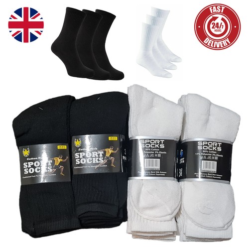 15 Pairs Men's Sport Socks Black Cotton Rich Cushion Sole Socks