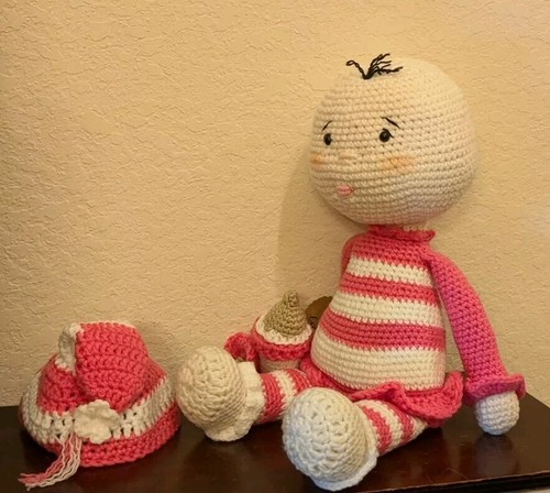 CROCHET Baby Doll GIRL Reveal Shower Gift Original AMIGURUMI Soft Stuffed 18"+ - Picture 7 of 8
