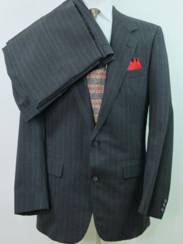 Southwick Imported Wool Dark Gray Striped Two Piece Mens Suit 40 R 35x33 EUC USA
