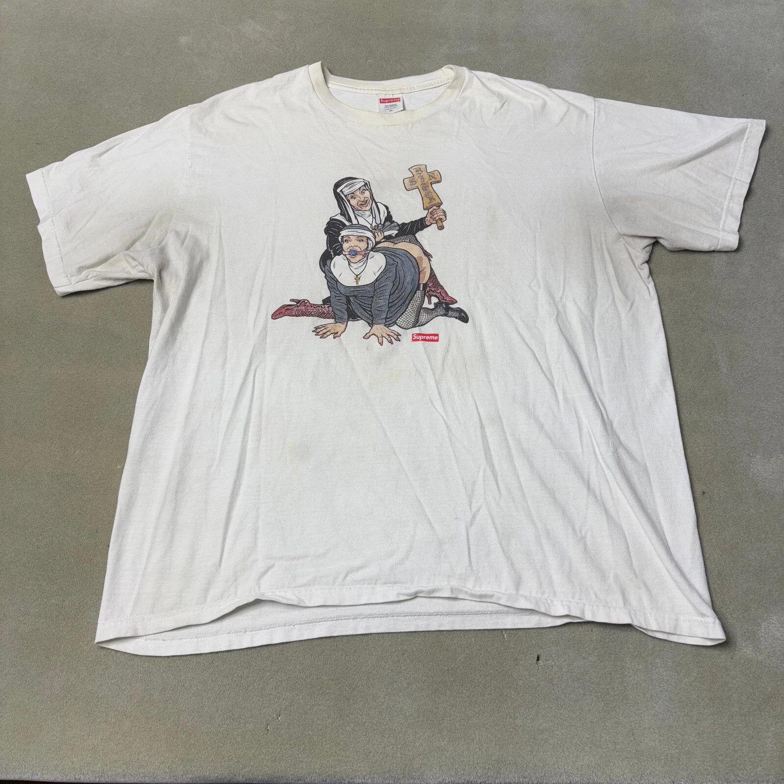 Chemise Supreme Homme XL Blanc Naughty Nuns BDSM Manches Courtes Tee FW22